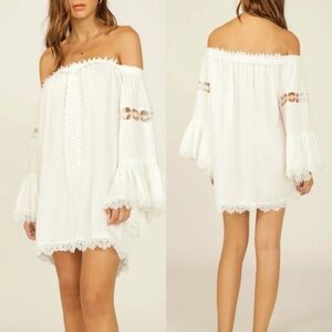 SURF GYPSY Boho Lace Off Shoulder Cottagecore Prairie Summer Swim Coverup Dress